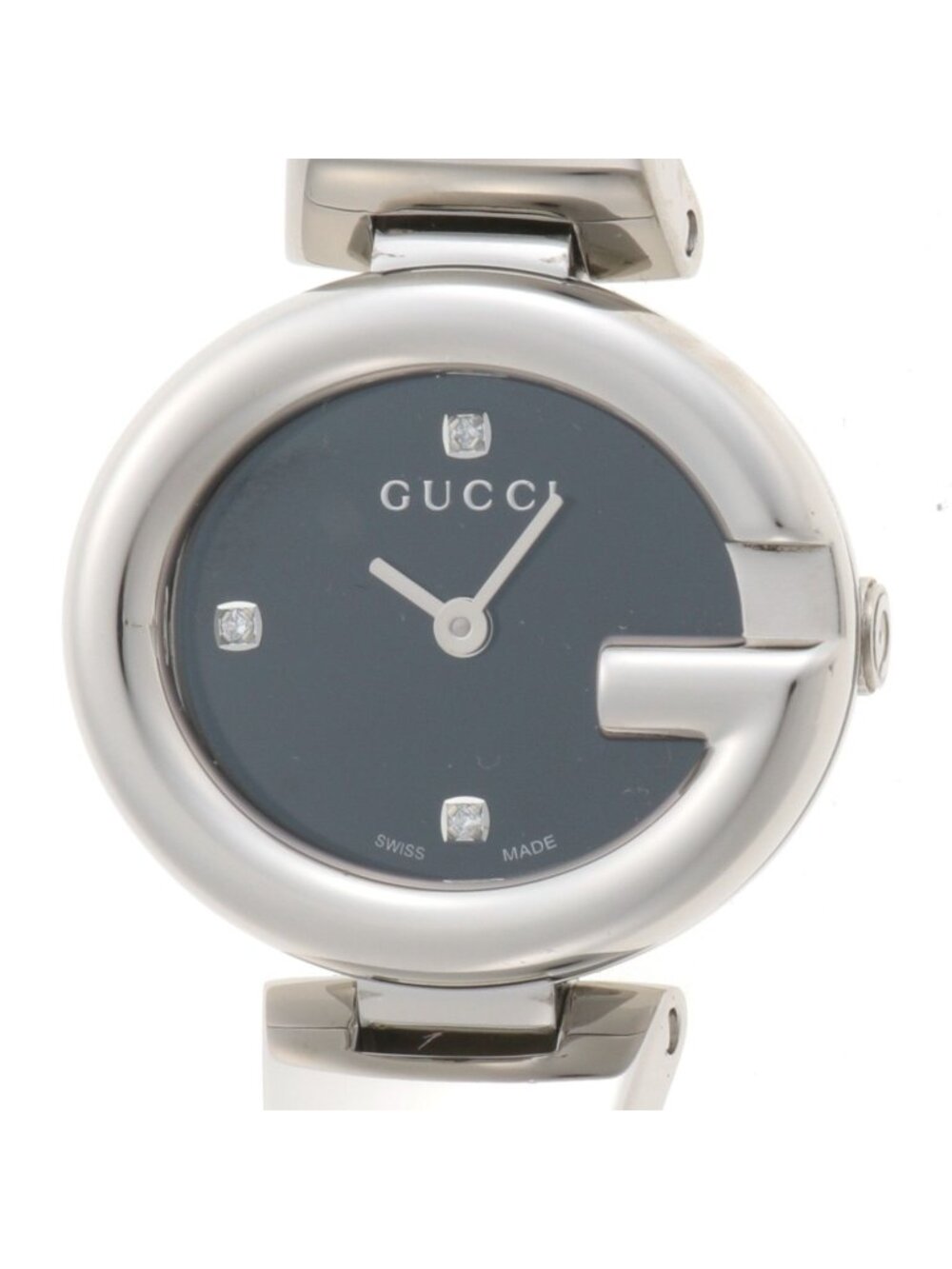 Gucci 134.5.5 Watch Stainless Steel Black Dial Diamond Quartz